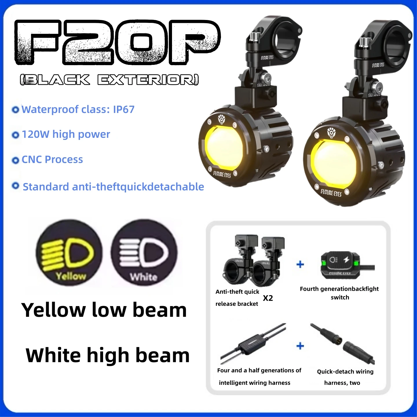 FUTURE EYES F20P Motorfiets Koplamp LED Spotlight Mistlampen Bedrade Schakelaar Ultra Helder Extra Rijverlichting Knipperlichten