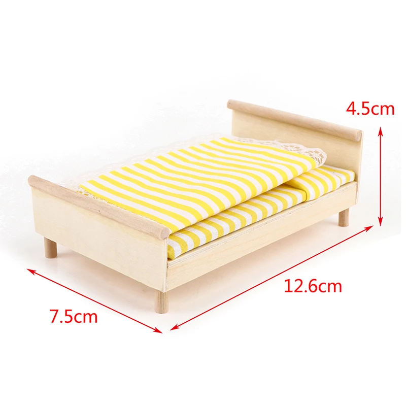 1:12 Mini Maison de Poupée Meubles Décoration Lit Simple Chambre Blanc