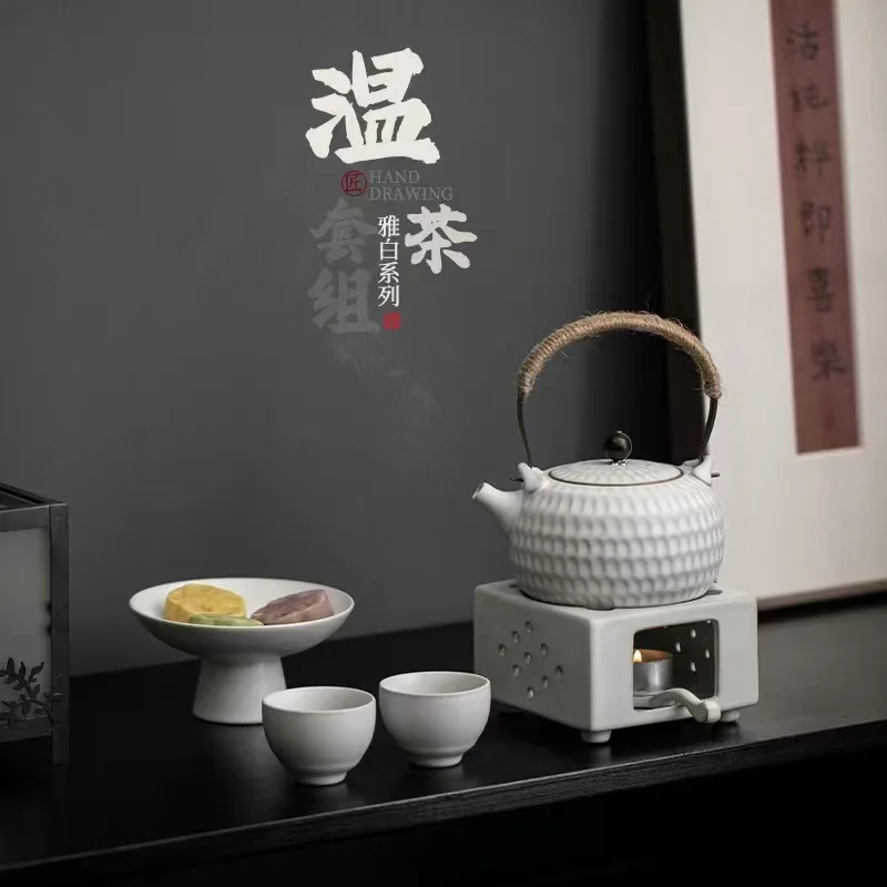 

​Premium Ceramic Tea Warmer Set with Candle Stove Elegant Boiling Tea Pot Gift for Home Office Business