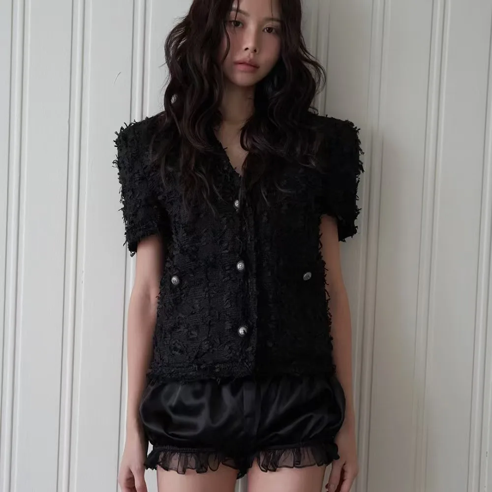 

Корейский женский костюм Jaet, весна-лето, новый высококачественный универсальный топ в полоску с бахромой, дизайн для поездок на работу