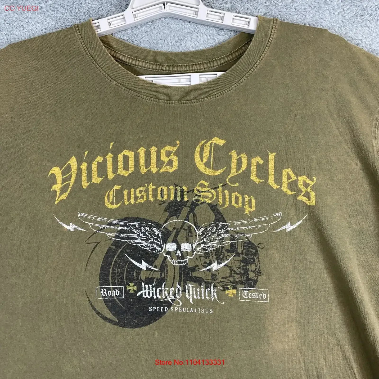 

Wicked Quick T Shirt Men XXL Green SS Distress Cycles Motorcycle Grunge vintage Washed streetwear Soft Comfortable Casual