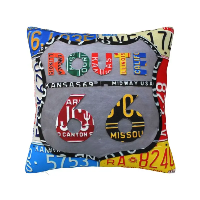 Luxury Route 66 License Plate Art Cushion Cover Polyester American Road Pillow Case Home Decor