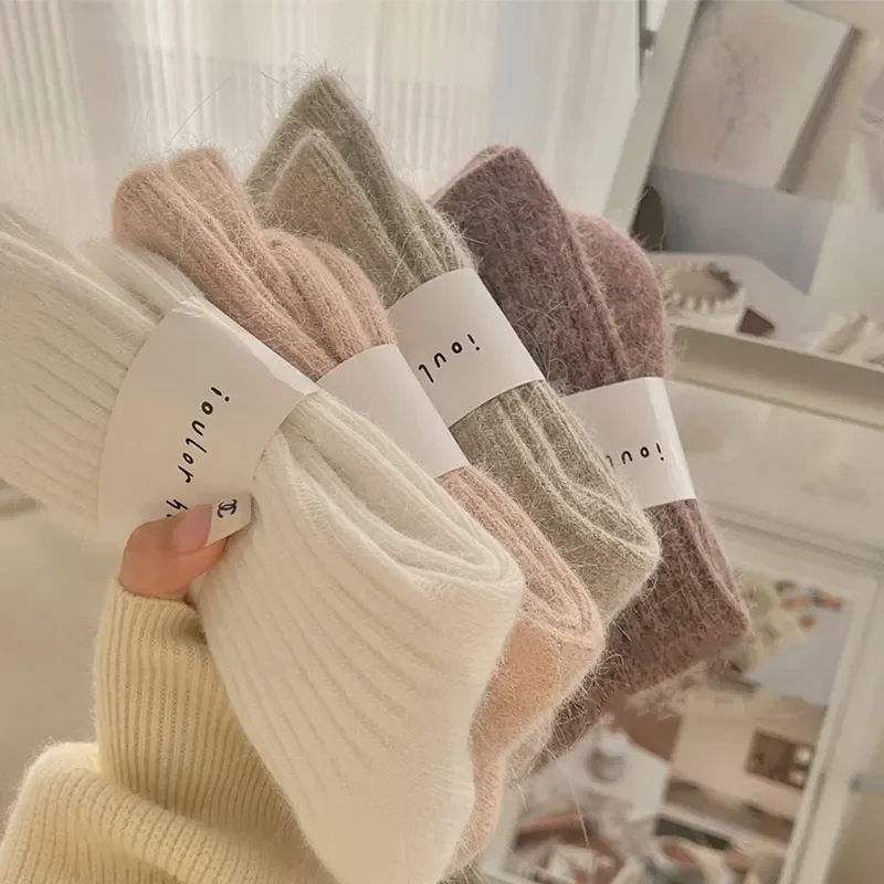 Winter Socken frauen Kaschmir Wolle Verdicken Warme Socken Sox Japanische Mode Harajuku Einfarbig Thermische Strümpfe Für Frauen