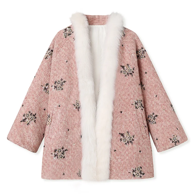 Chinese Style Fox Fur Warm Down Jacket Women's Winter Long-sleeved New Temperament Jacket