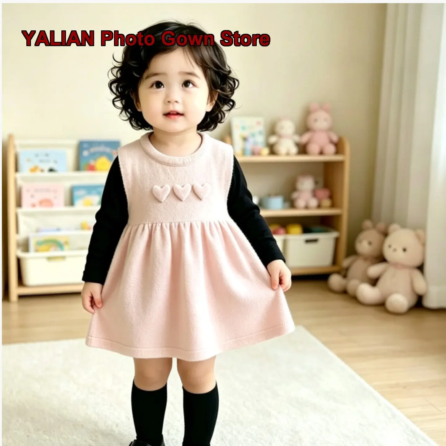 Infant Knit Vest Dress Toddler Autumn Winter Layered Wear Festive New Year Outfit Princess Dress