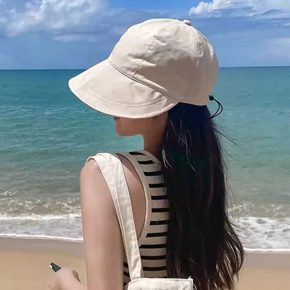 New Foldable Wide Brim Ponytail Sun Hat Drawstring Adjustable Cap Summer Quick-dry Visor Fisherman Cap For Women Beach Hat