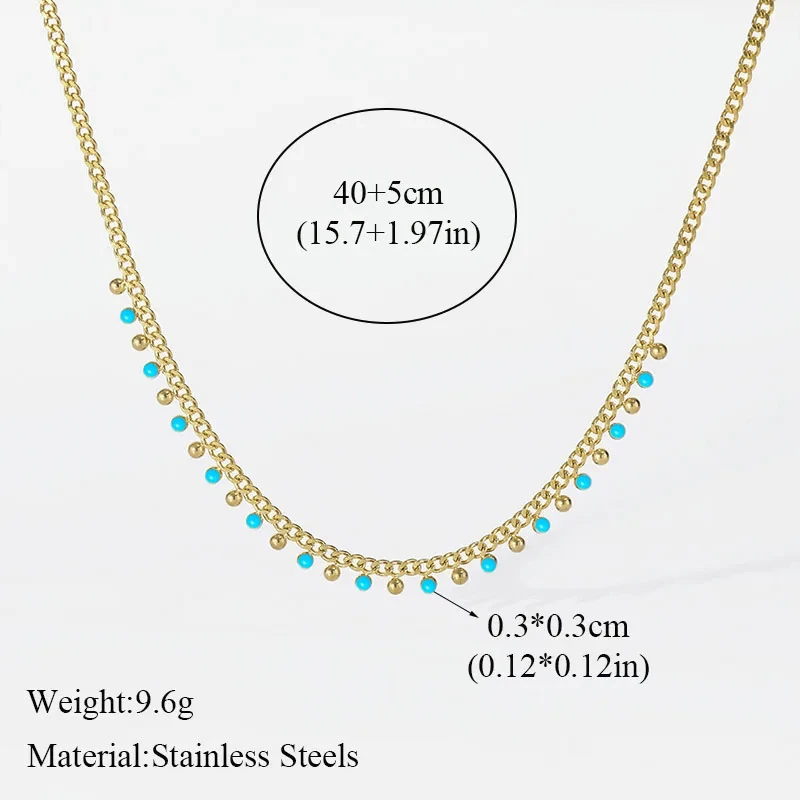 EILIECK 316L Edelstahl Blaue Perlenkette Armband für Frauen Mädchen Mode Wasserdichtes Ketten-Schmuckset Urlaubsgeschenke – Detail 3