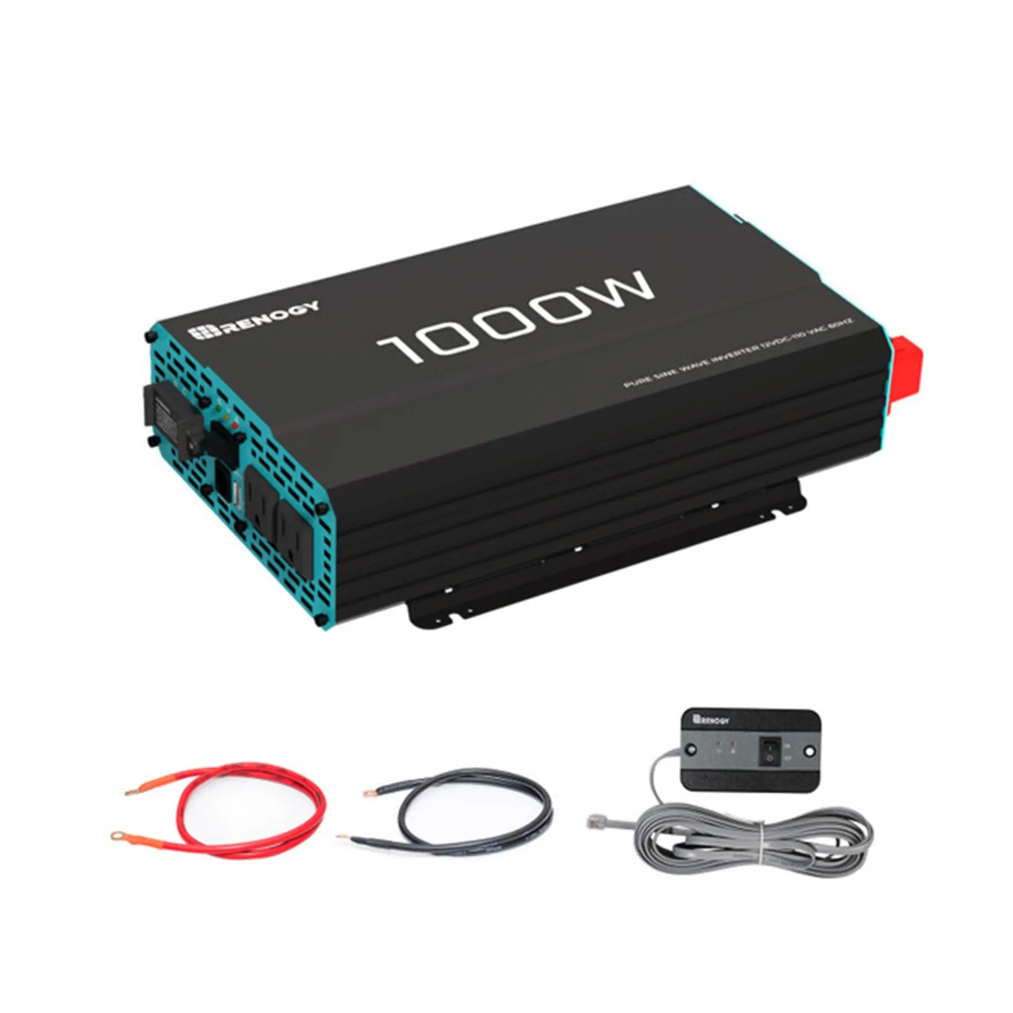Renogy Inverter P2 1000W Pure Sine Wave Inverter 12V DC To 120V AC, Off-Grid Solar Power Converter For Home, RV, Truck, With Built-in 5V/2.1A USB Port, AC Hardwire Port, Remote Controller