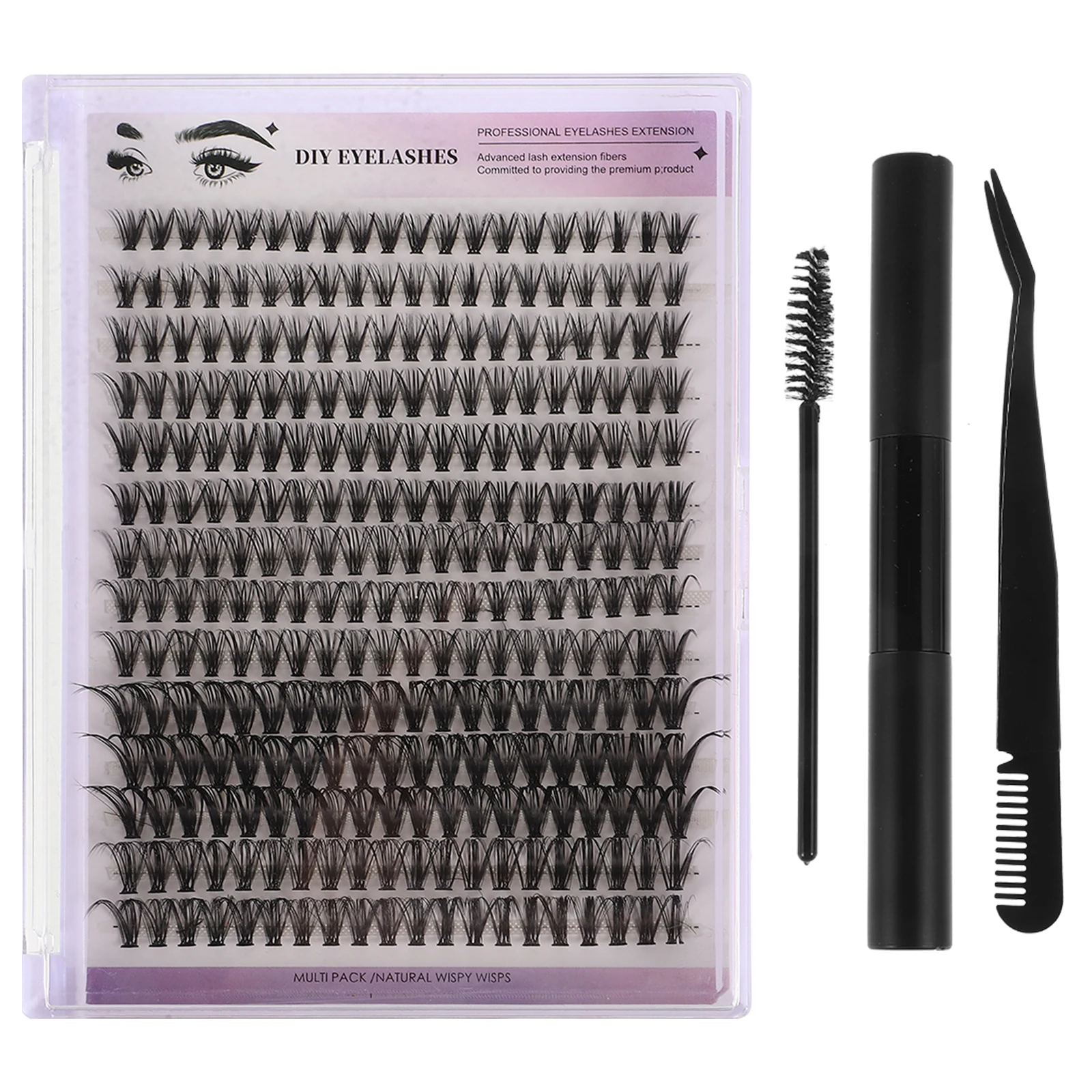 

False Eyelashes Set Cluster Lashes Kit Waterproof Adhesive Tweezers Application Tools Individual Extensions Long Curl lashes