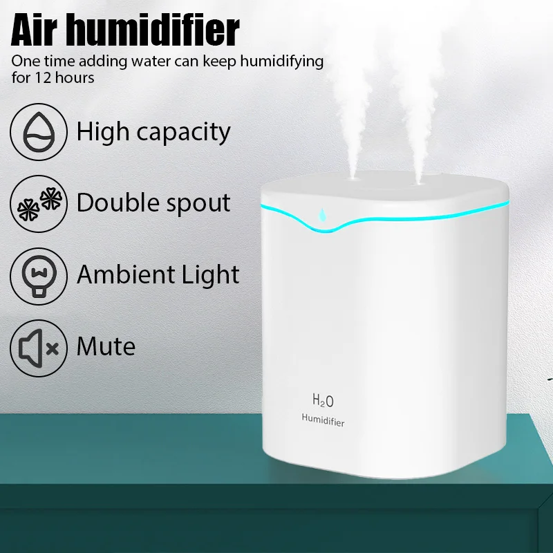 2000ML Large Capacity USB Air Humidifier With Double Spray Port Essential Oil Aromatherapy Cool Mist Maker For Home Office