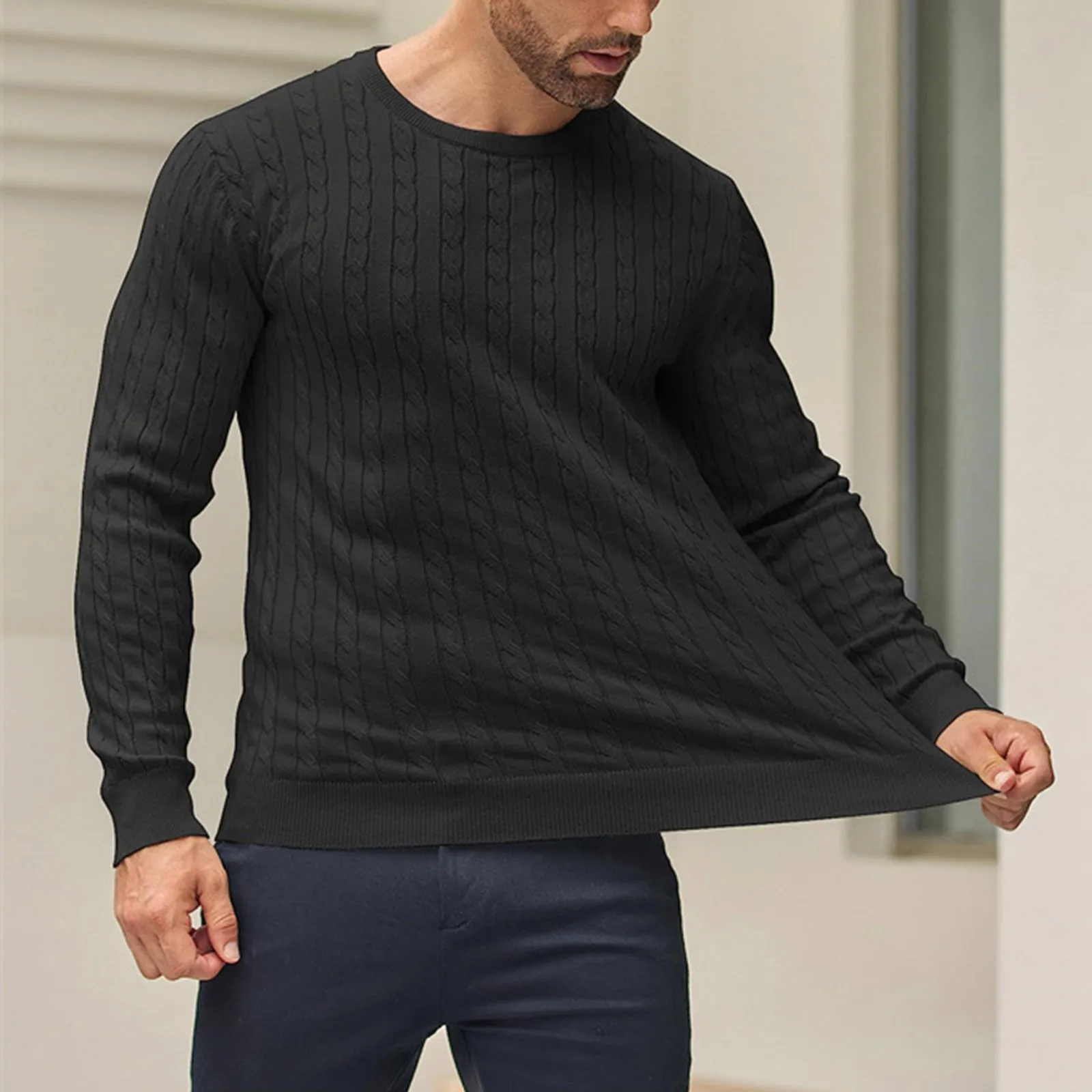 2024 Autumn Winter New Oversized Business Cable Knit Sweaters Men Office Long Sleeve Knitted Casual Warm Vintage Pullover Tops