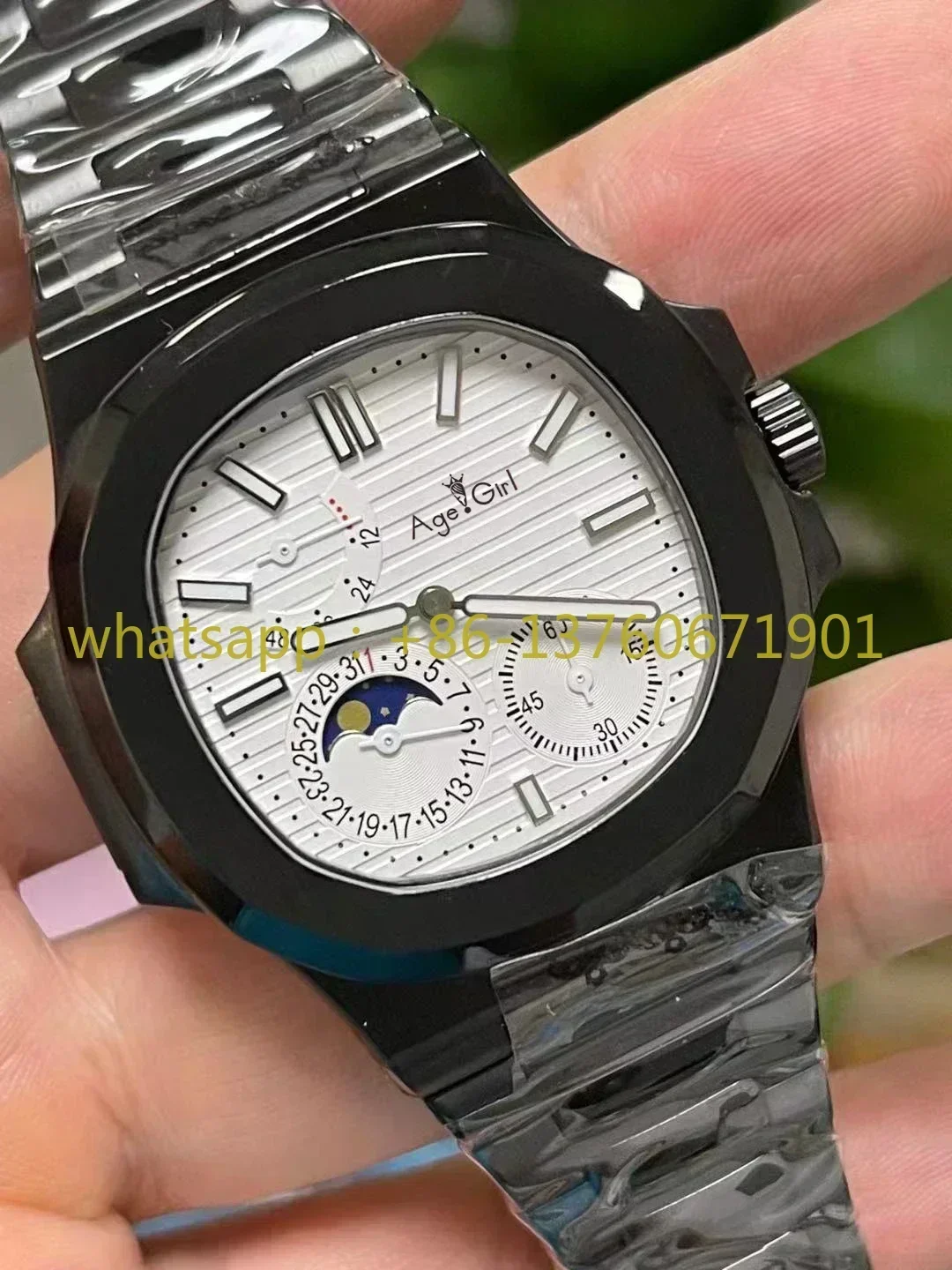 Luxury New Men Automatic Mechanical Watch Stainless Steel Full Black Blue Green Moon Phase Power Watches 5712 Nautilus Style