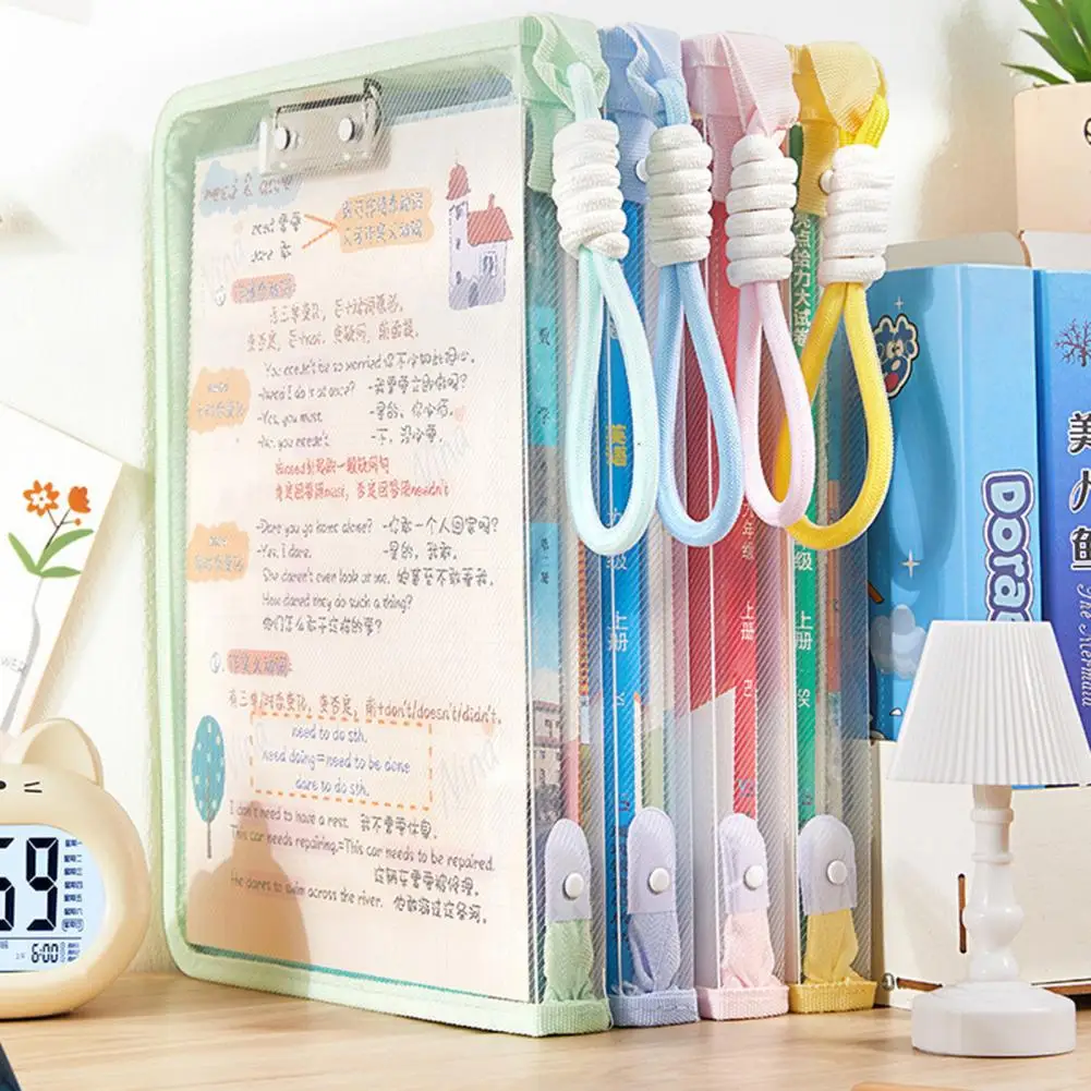 Tas File Transparan Tempat File Bahan Padat Tas File Kantong Ritsleting A4 Transparan dengan Pegangan untuk Perlengkapan Kantor Sekolah