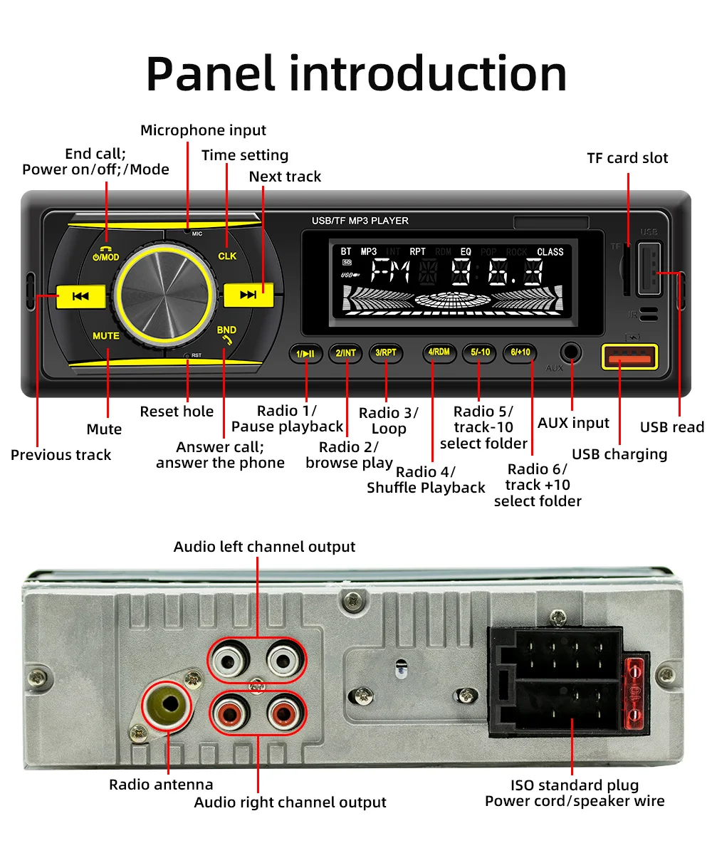 Radio Stereo Player  car 920D MP3   Bluetooth EQ FM AUX TF 2 USB Multi-Function Car