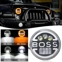 2 Stuks 7Inch Led Koplamp Drl H4 Hi/Lo Beam Boss Drl Motorfiets Koplamp Draaien Lamp Voor jeep Wrangler Lada Niva 4X4 Uaz 12V