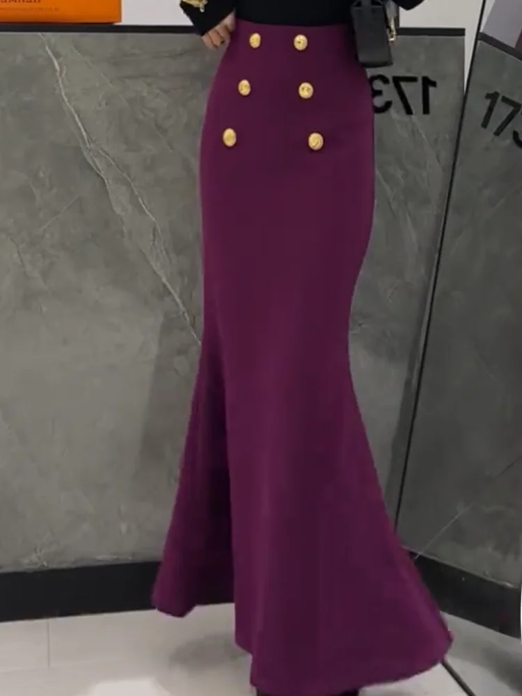 

Женская юбка Ele Fi Tail с пуговицами, модная длинная юбка на осень-зиму, новая модель, облегающая юбка Slim Fit