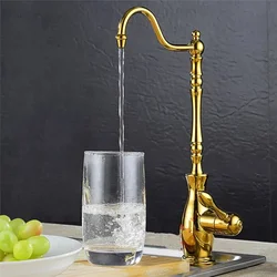 Gold Kitchen Sink Faucet Prified Water Tap only Cold 360 Degrees Rotating Drinking Soild Brass Deck Mounted