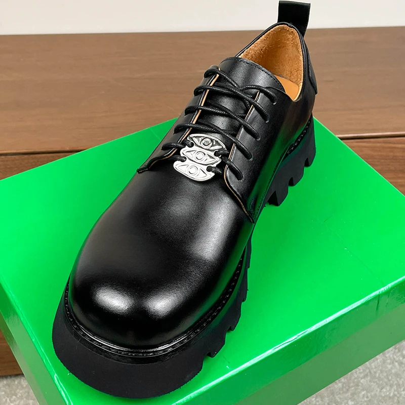 

New High End Derby Shoes Men Luxury Genuine Leather Thick Sole Height Increase Casual Dress Business Oxfords Leather Shoes