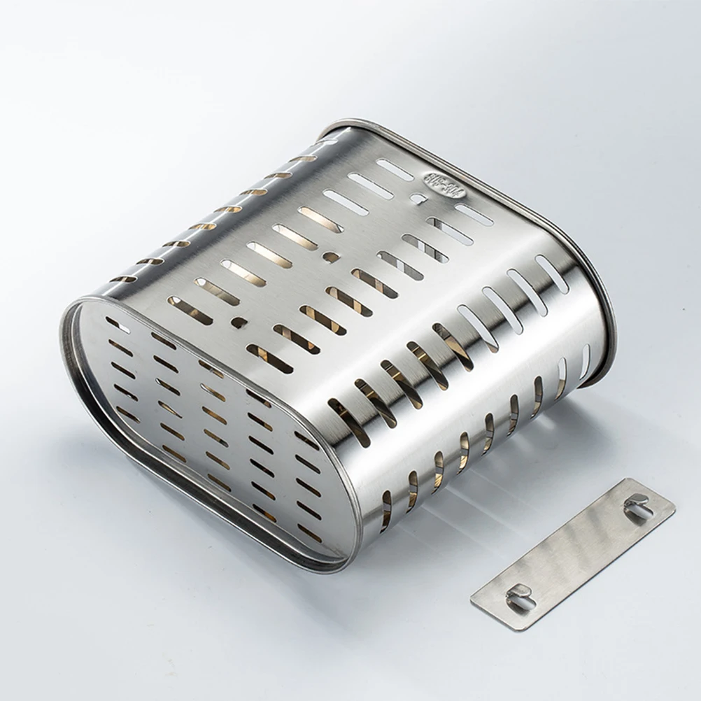 

Stainless Steel Chopstick Holder 2 Compartment Drainer Perforated Holes Water Drainage Hooks Dish Rack Utensils ganizer