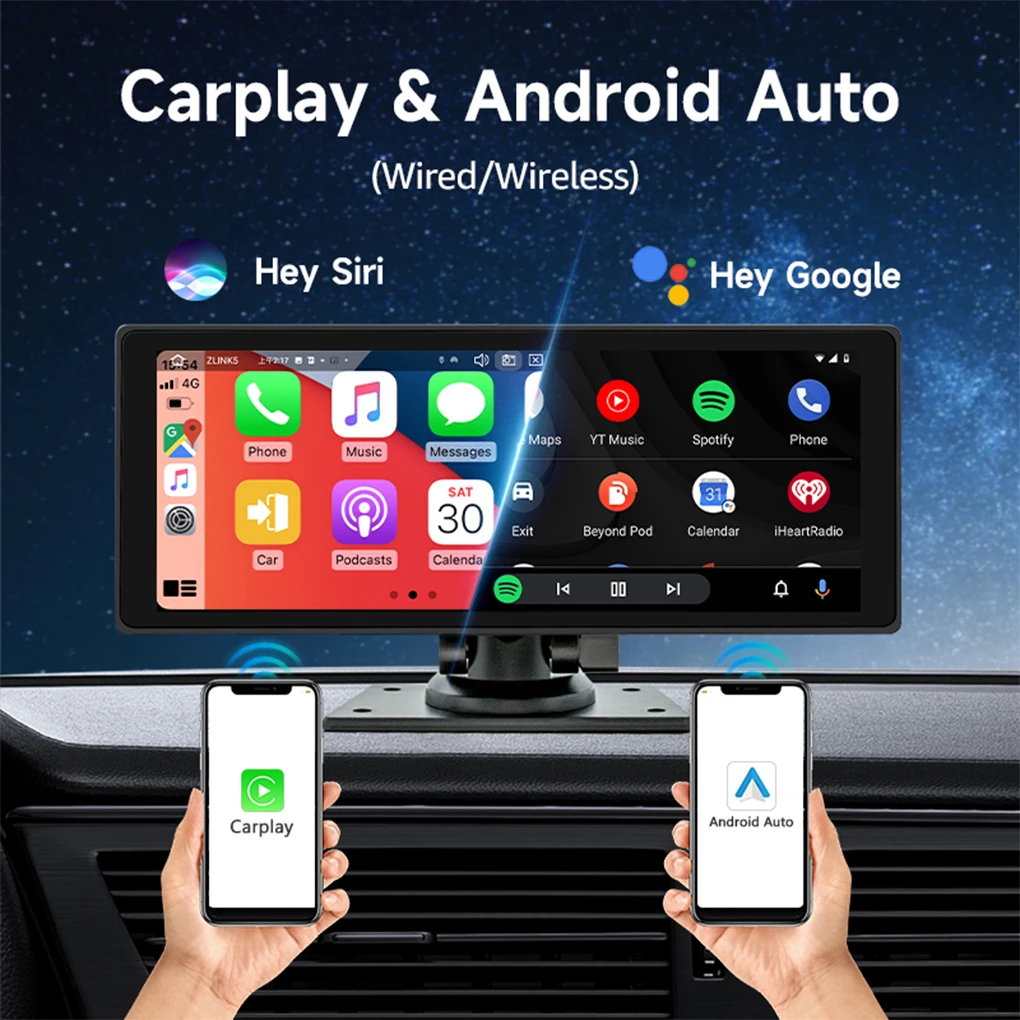 

Portable Car Play For Car With Dash Cam Android Auto Car-play 10.26 HD IPS Screen Car Radio 8LED Rear Camera