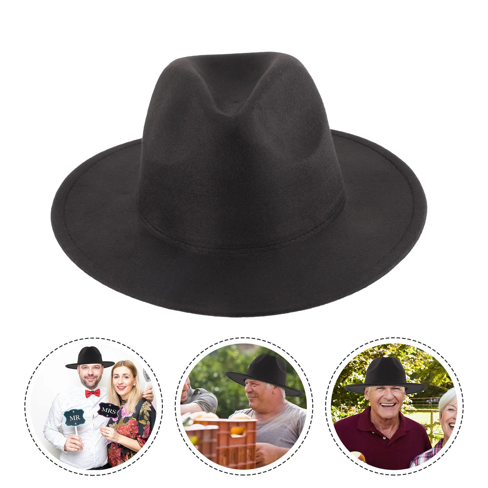 

HORIALENCE Men Wide Brim Fedora Hat Vintage Jazz Cap Black Fashion Sun Hat for Men