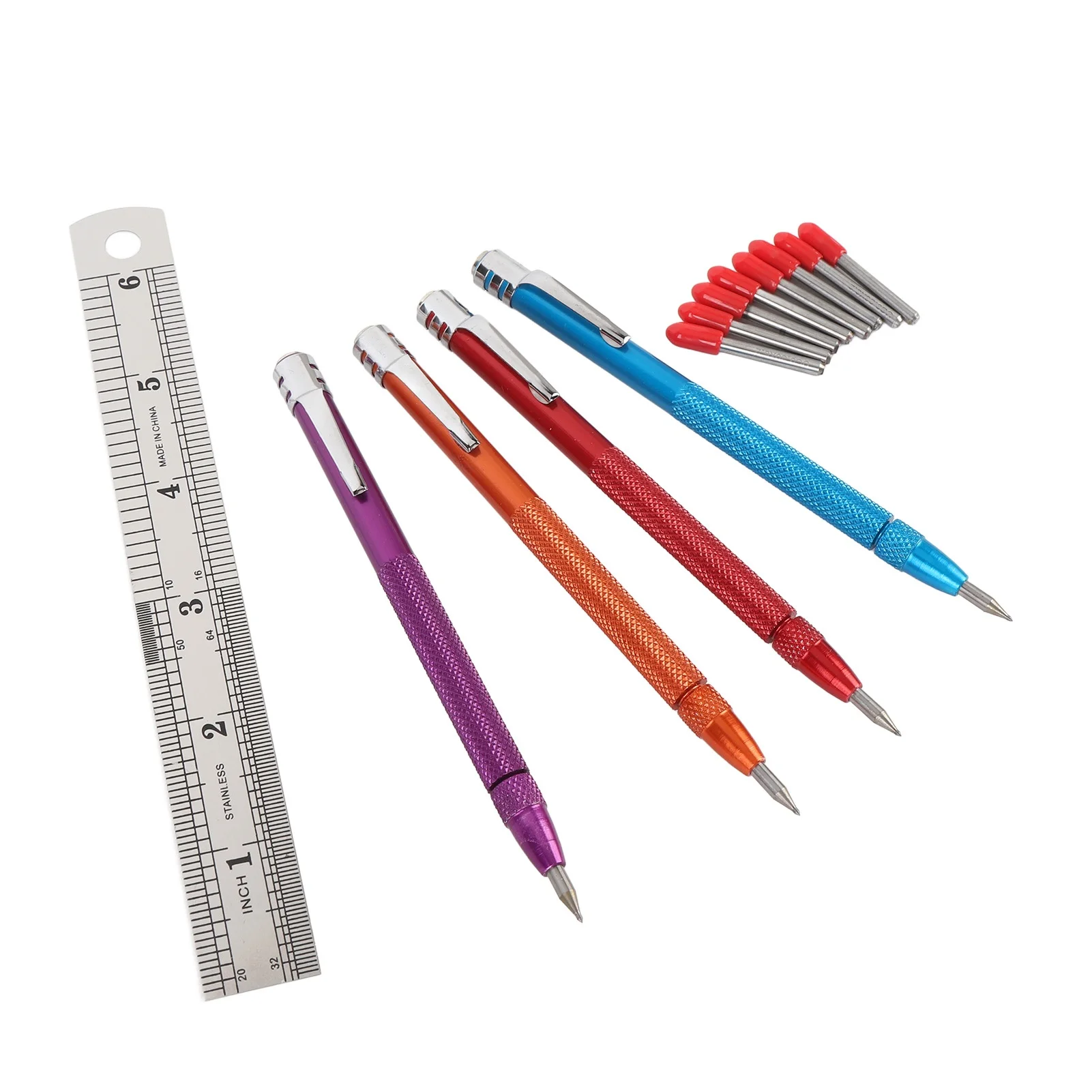4 Pcs Tungsten Carbide Scriber Knurled Aluminium Handle Etching Engraving Pen with 8 Replacement Tips for Ceramic Metal