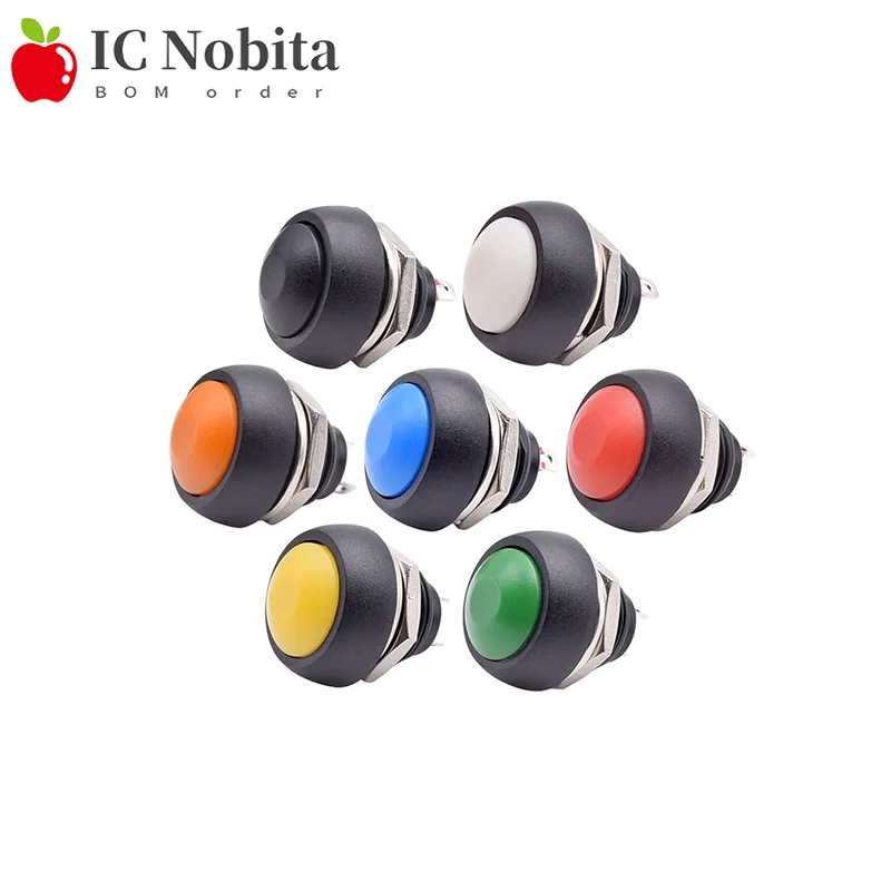 50PCS PBS-33B Momentary Push Button Switch 12mm Waterproof Round Self Reset Pushbutton No Lock Power Start Button Switches
