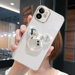 Glitter Mirror Holder Phone Cases for Samsung S23 Plus S22 Ultra A51 S21 A71 A72 Coques Protection Covers Shockproof Soft Fundas