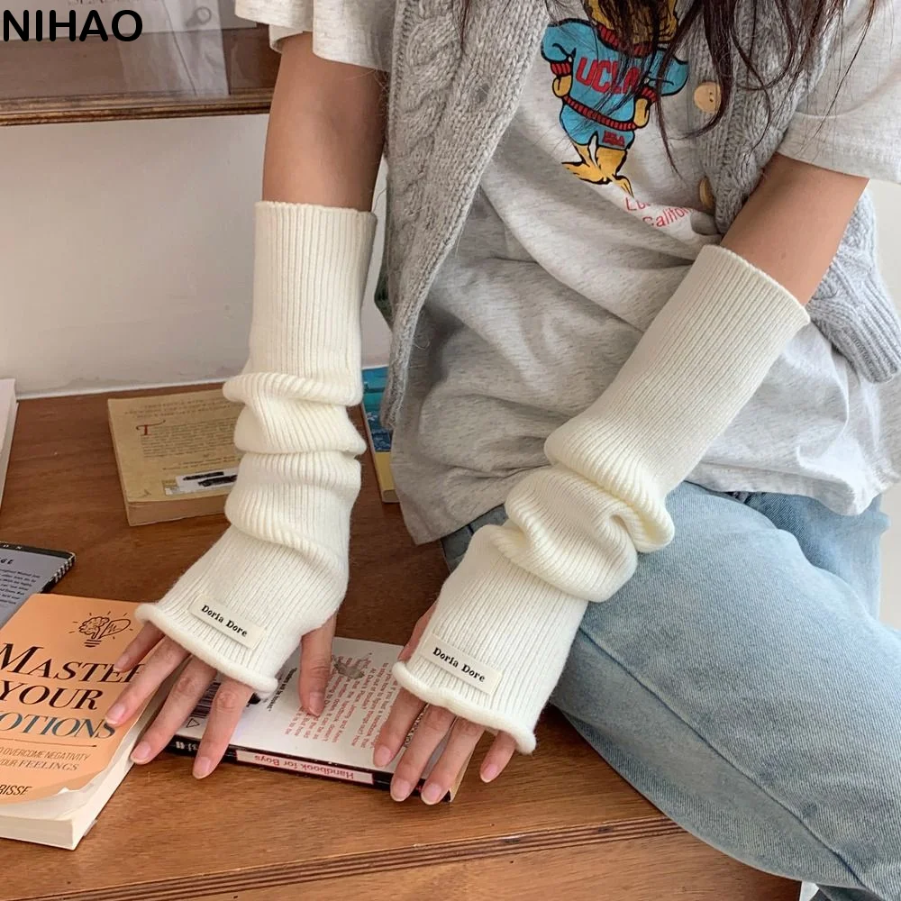 

Ripped Arm Sleeves Korean Style Knitted Warm Sleeves Hole Y2k Woolen Arm Gloves Sweet Solid Color Warm Arm Covers Girls