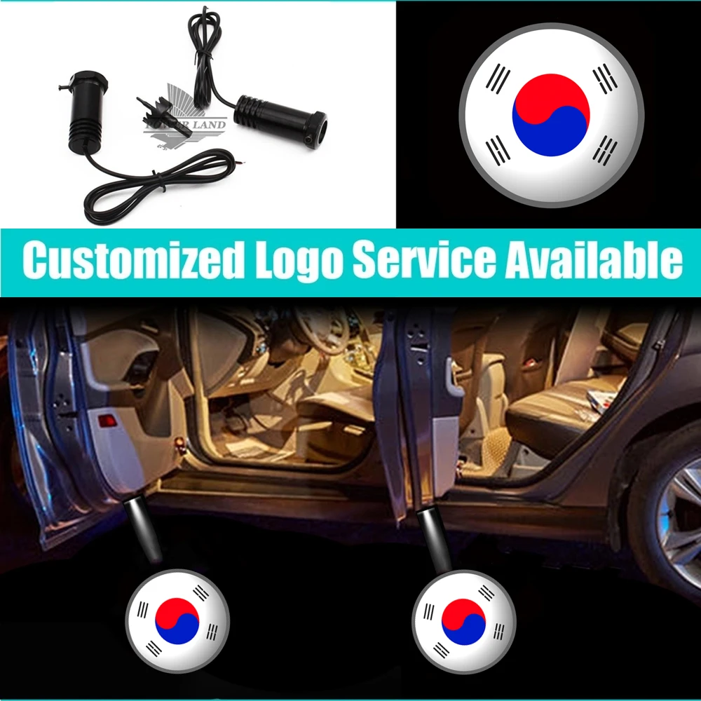 

2 Pieces Wired Korean South Korea Flag Led Logo Shadow Lights Car Door Welcome Courtesy Laser Projector