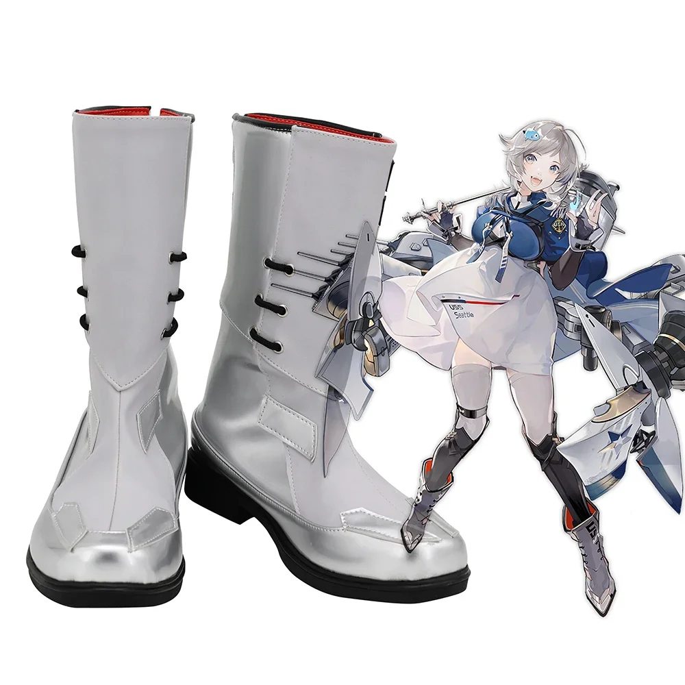 

Azur Lane USS Seattle Cosplay Boots Silver Shoes Custom Made Any Size