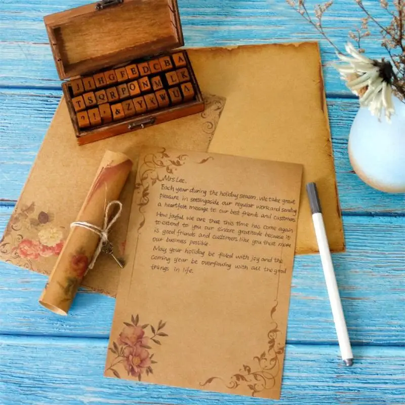 Y5LA 8 Pieces Kraft Write Paper 8 Mẫu Viết hoa Vintage Văn phòng phẩm văn phòng phẩm màu nâu Mail Paper