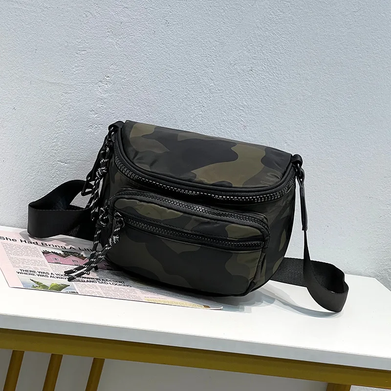 Saddle Bag Retro Nylon Trendy Cool Bag Outdoor Casual All-match Fashion Camouflage Chest Bag Shoulder Crossbody Bag