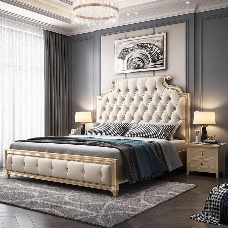 American solid wood, French princess master bedroom 1.8 meters double, simple and light luxury 1.5 horns, wedding bed