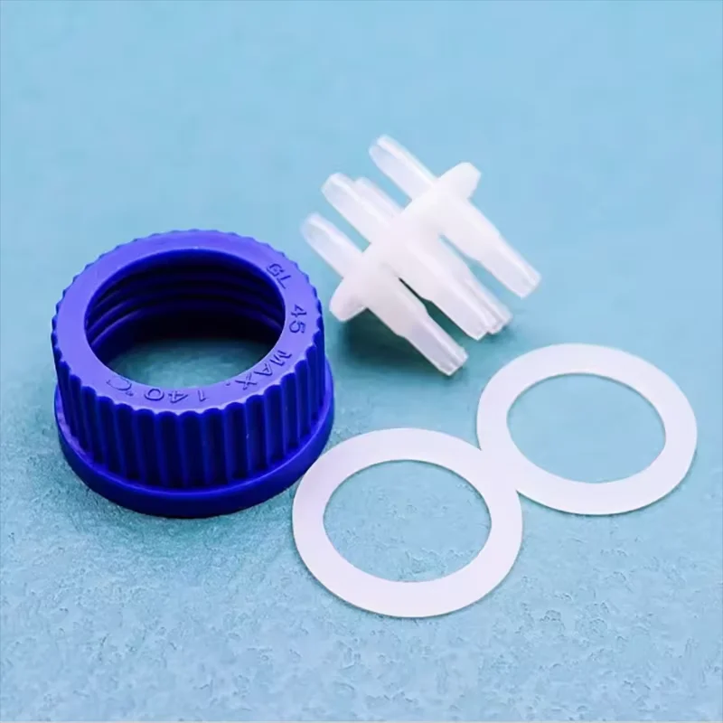 

GL45 plastic feed bottle cap single-pass double-pass tee reactor feed bottle feed head PP bottle cap mobile phase cap