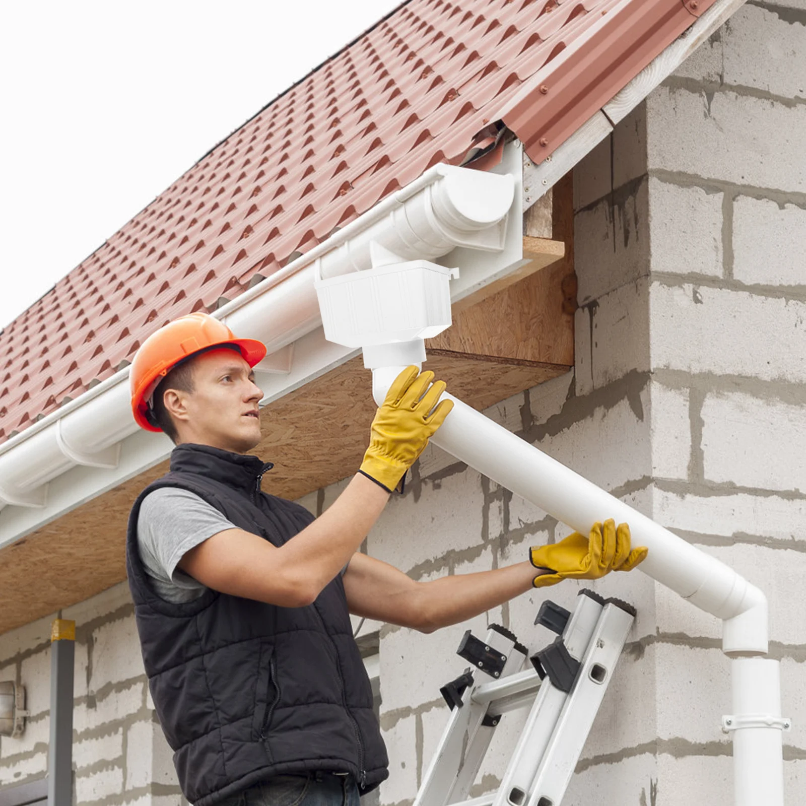 PVC Rectangular Downspout Effective Rainwater Diverter for Villa Roof Drainage Gutter Parts Rainwater Collection System