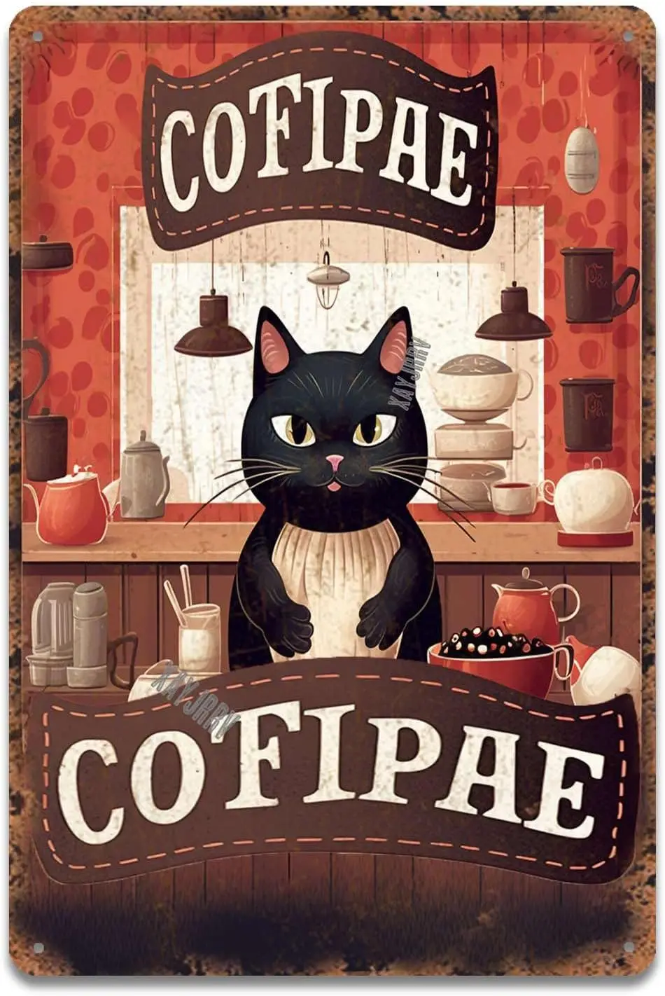 Vintage Black Cat Rusty Metal Sign Cave Diner Pub Cafe Wall Art Decor 8x12inch sign