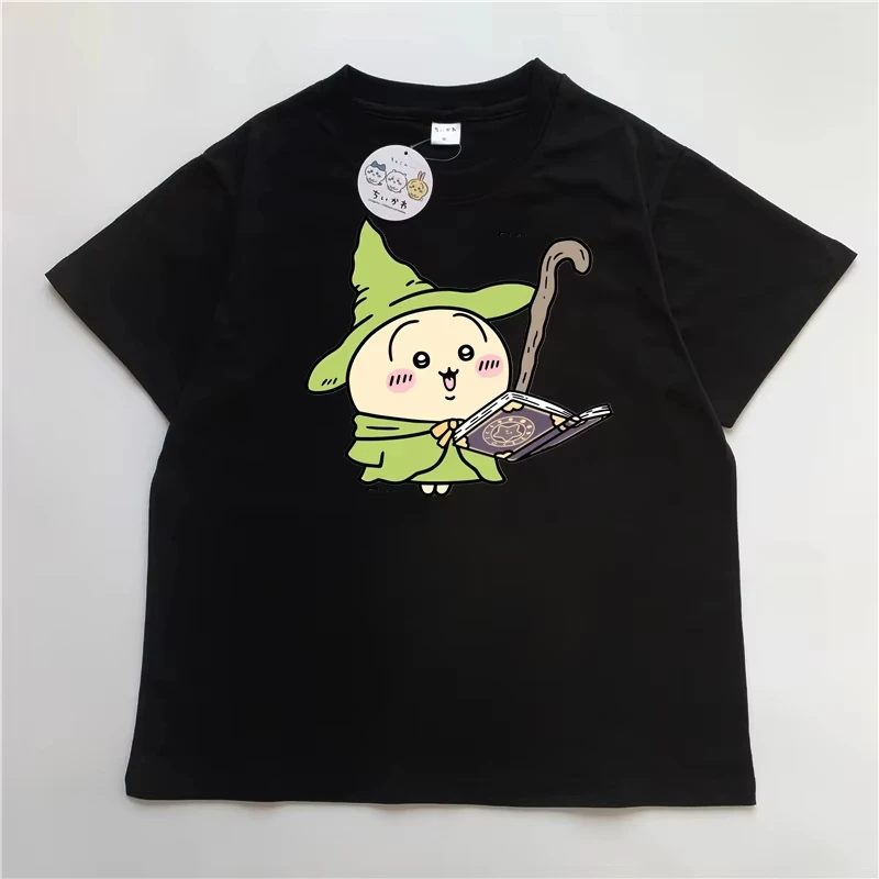 Chiikawa Inspired Wizard Graphic T-Shirt Men Women Oversized Short Sleeve Tee Black Kawaii Anime Merch Casual Streetwear Top​