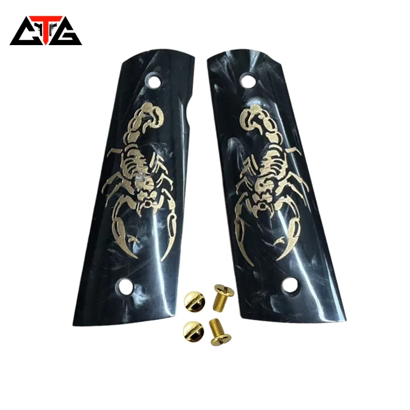 CTG Colt Government Full Size 1911 Black Grips with gold scorpion carving