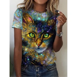 Women's 3d Cute Cat Print T Shirt Fashion Womens Tees Y2k Tops Harujuku Kawaii Oversized Summer O-Neck Top Female Clothing