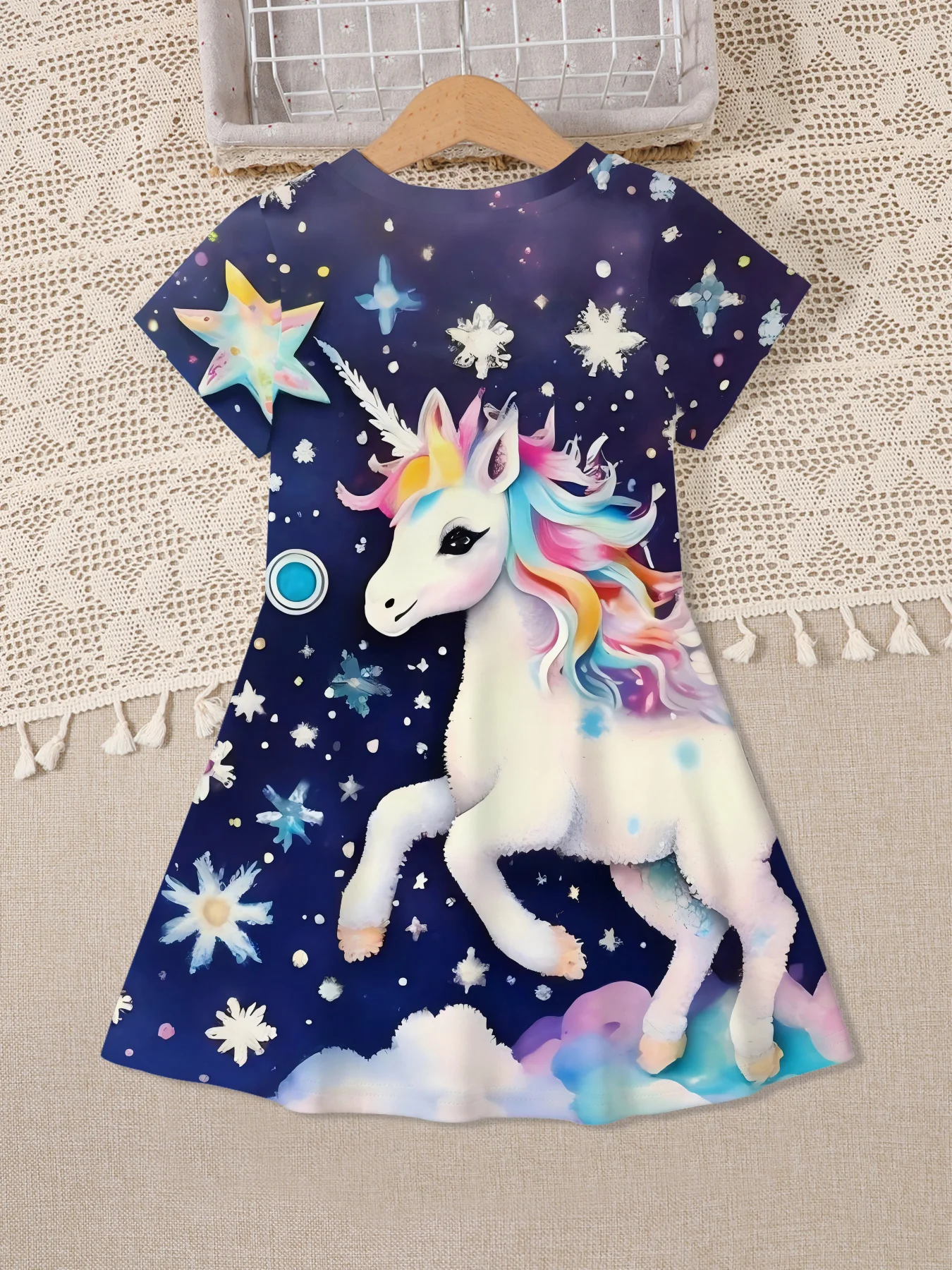 New 3D Personalized Unicorn Spring Summer Cute Short Sleeve Casual Dress Spring Summer Autumn Skirt Outdoor As Formal Wear