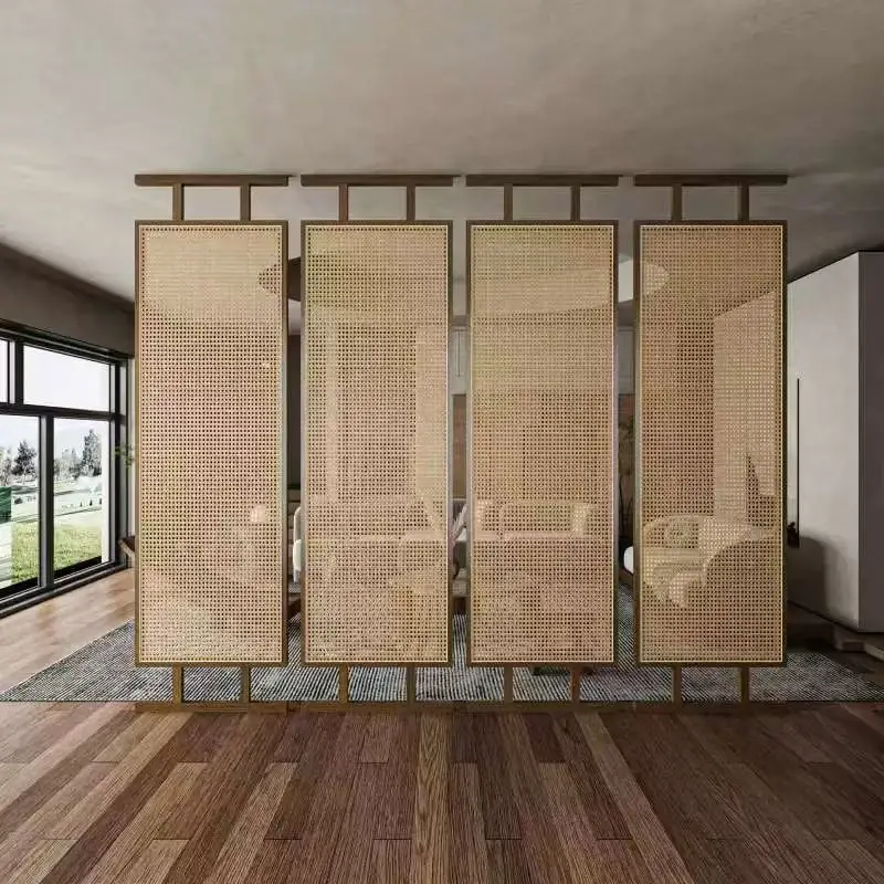 New Chinese rattan screen partition living room folding mobile entrance bedroom hotel baffle simple entrance entrance