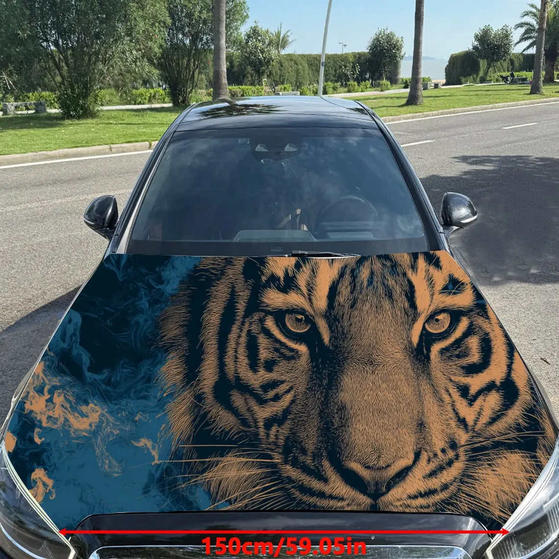 Car Decals A Tiger Design in a Dynamic, Blue-Hued Textured Background with Artistic, Powerful Visual Artistry Car Hood Sticker,