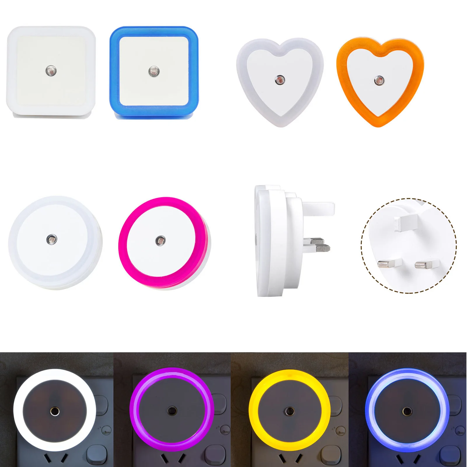 Light Auto Sensor LED Night Light US/EU/UK Wall Plug-in Lamp For Kid's Bedroom Hallway Corridor Stairs 110V 220V