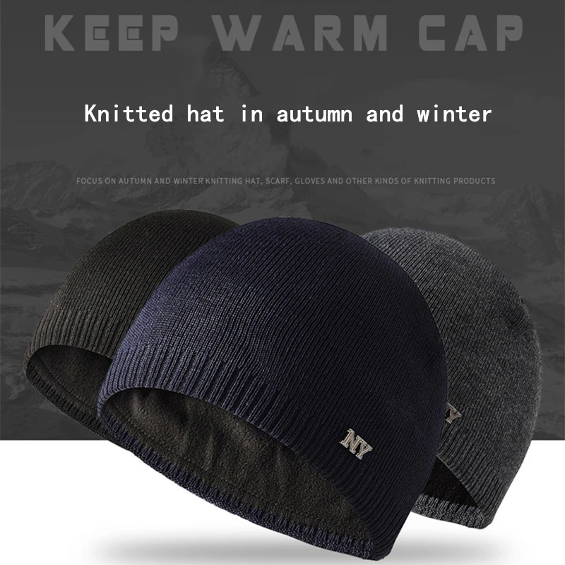 New Men's autumn and winter warm pullover cap NY iron standard  outdoor casual cap knitting wool cap Cold Proof Warm Riding Hat