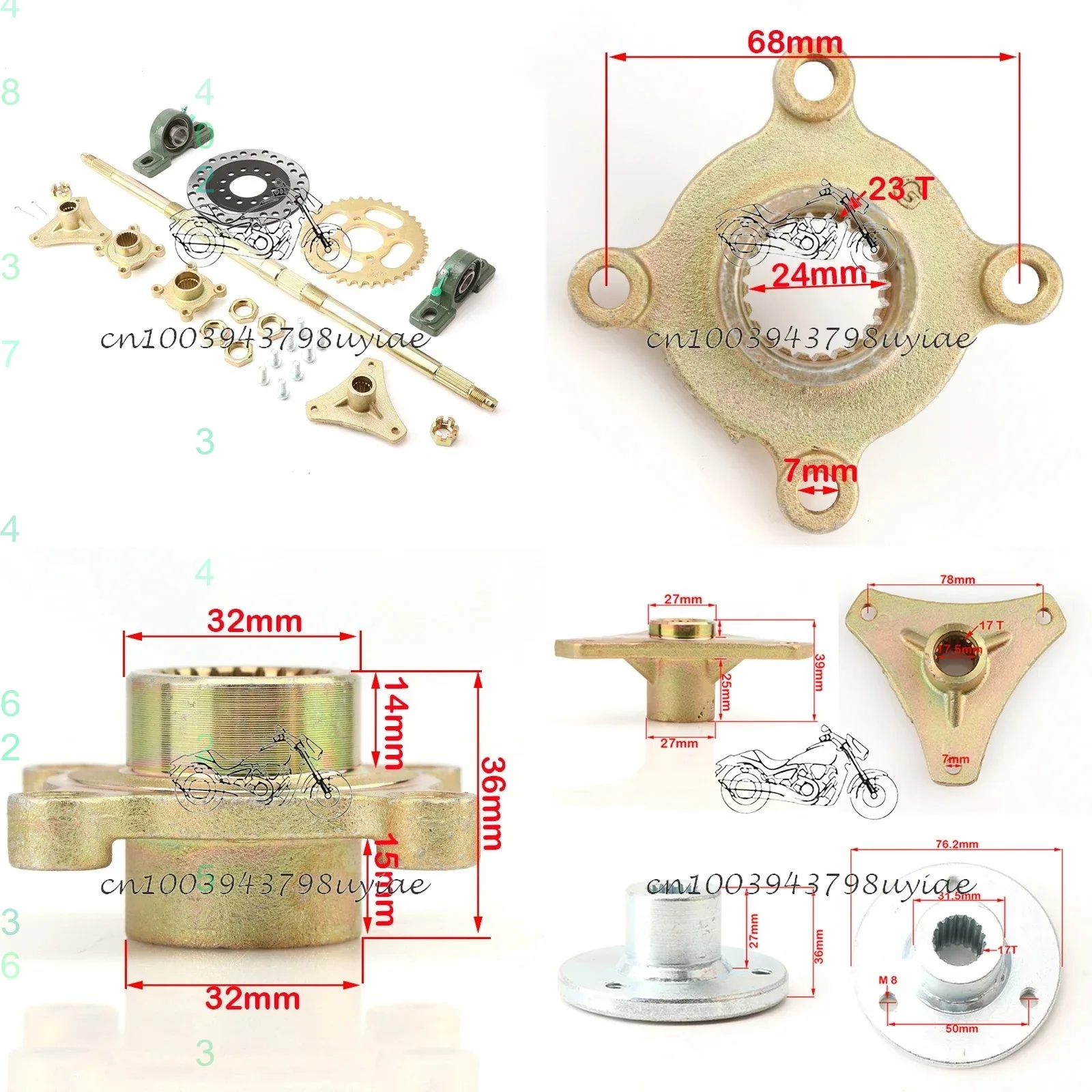 ATV 610mm Go Kart Rear Axle Kit 20mm Complete Assembly with Carrier Hub 160mm Brake Disc 420-37T Sprocket