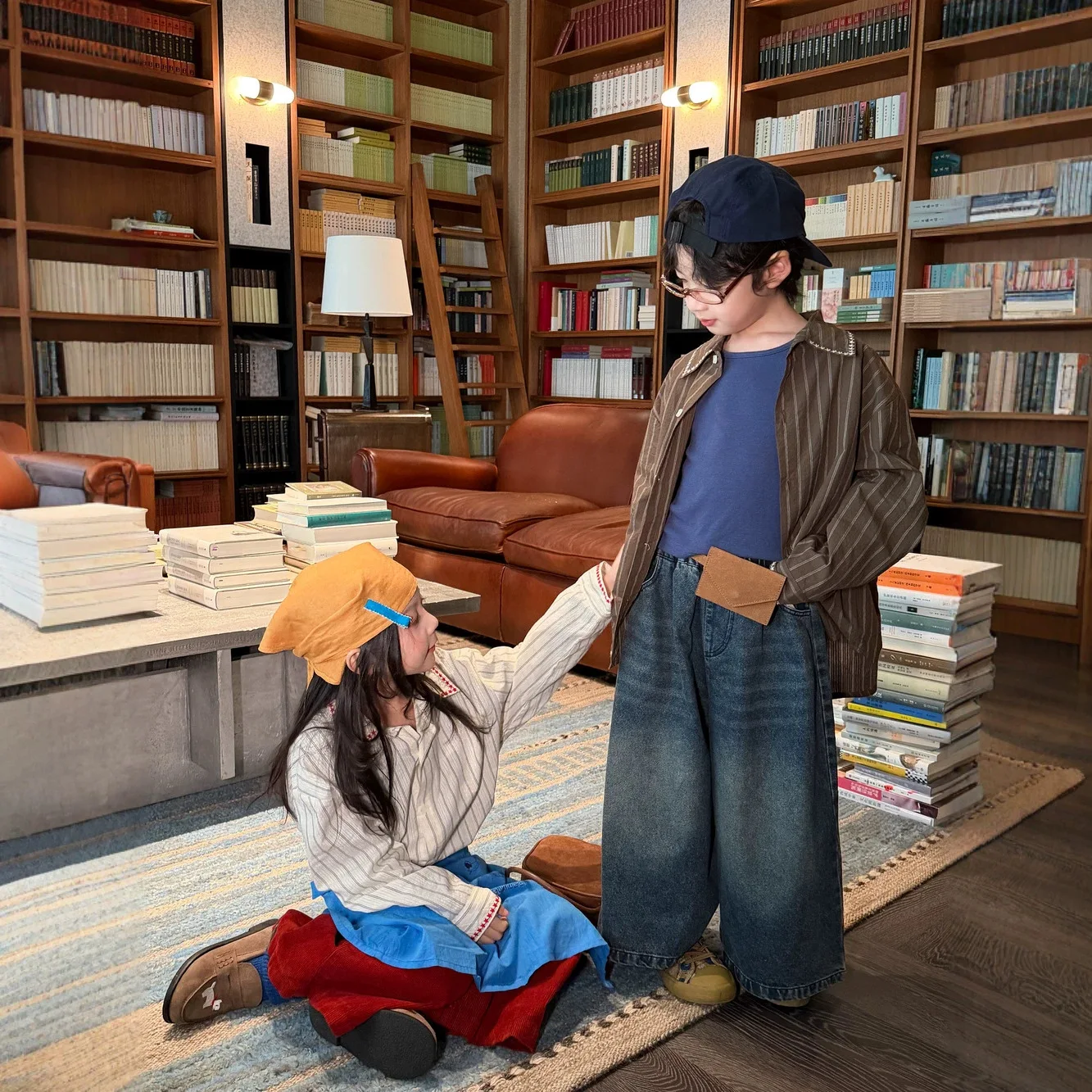 Children Pants 2026 Autumn Boys Korean Style Pure Color Washed White Horizontal Striped Jeans Children Versatile Wide Leg Pants