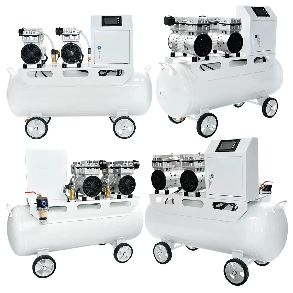 ชุดปั๊มสุญญากาศแบบไร้น้ำมัน 320 ลิตร/นาที -91 กิโลปาสคาล 220 โวลต์ 1200 วัตต์ ปั๊มลมอุตสาหกรรม ปั๊มลมอัด 2 หัว พร้อมถังเก็บลม 65 ลิตร