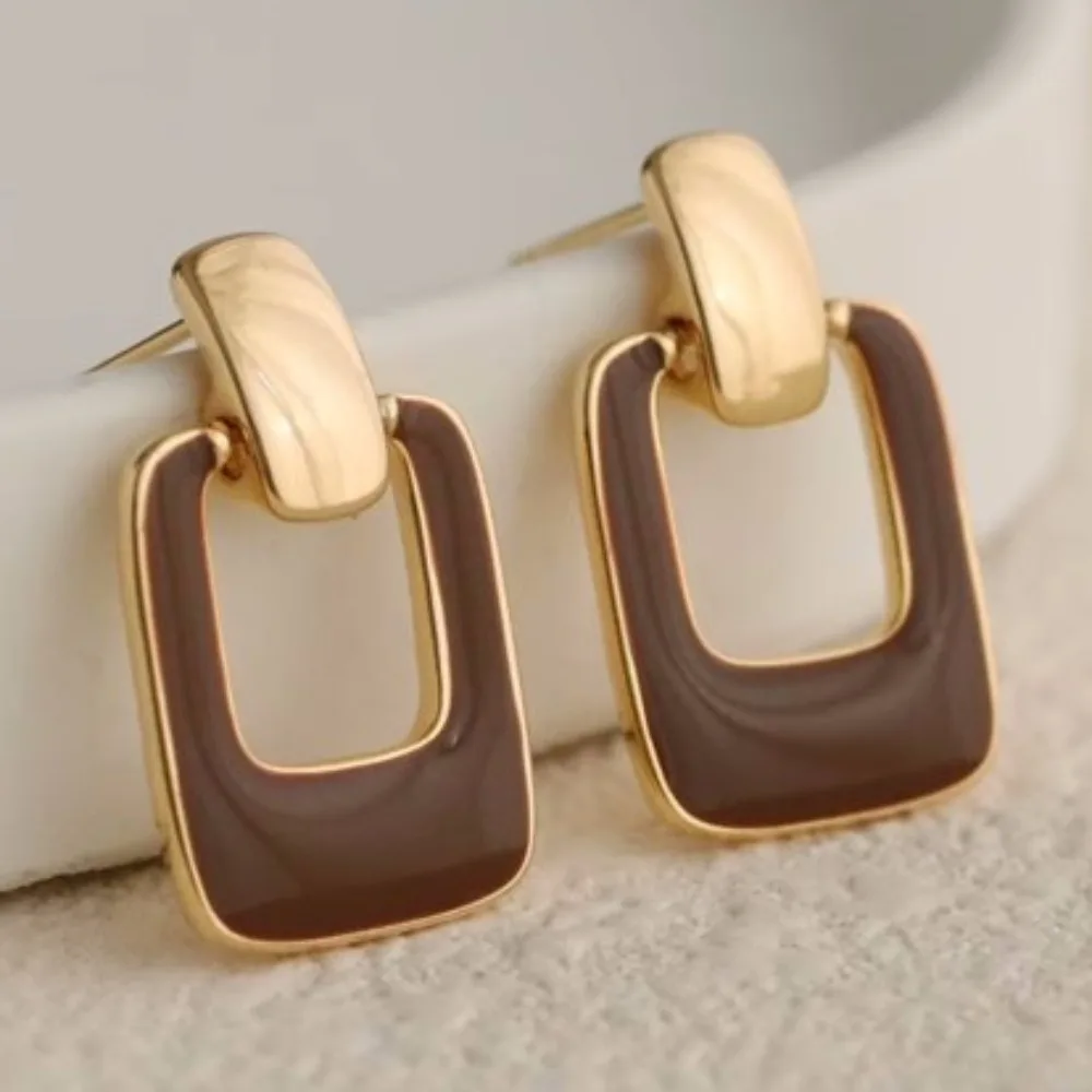 Luxuy Simple Square Enamel Drop Earrings Jewelry for Women Party Accessories Joyeria Acero Inoxidables Premium Серьги Женские