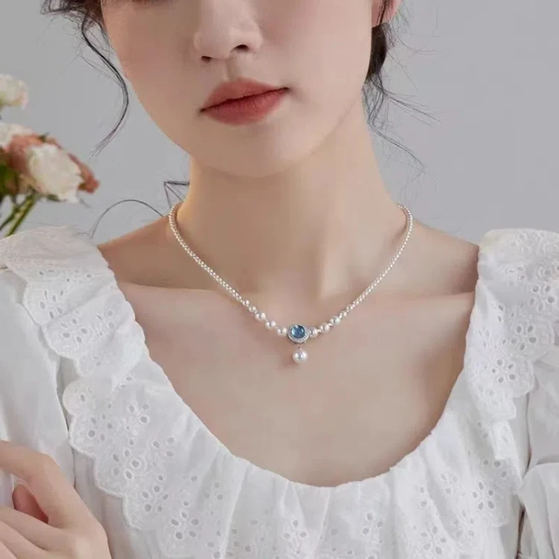 

S925 Pure Silver Pearl Necklace Collarbone Chain